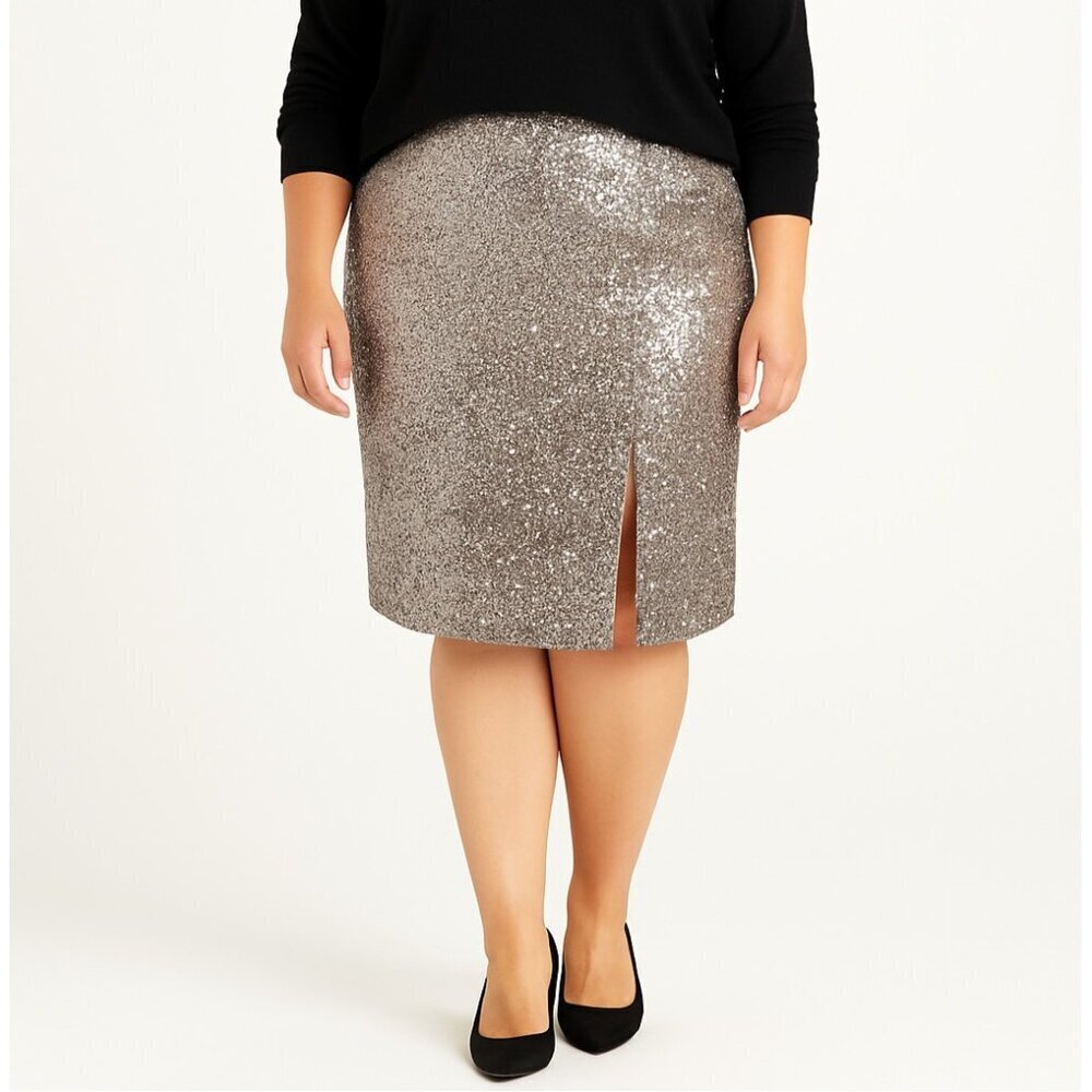 NWT Cider Gray Sequin Knee-Length Skirt Size 3X